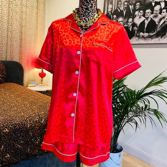 Red Leopard Matching Satin Set - Picture 8 of 9